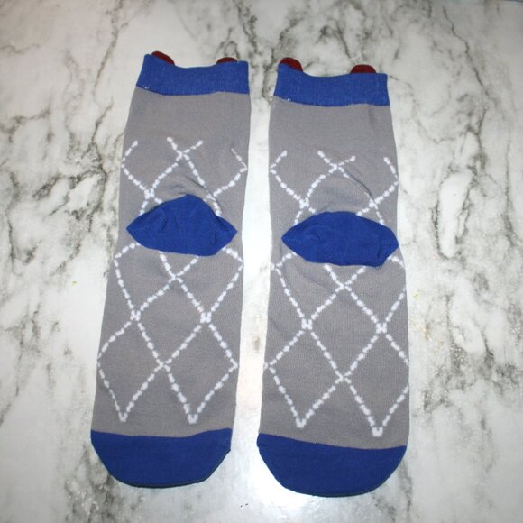 CAT LADY Socks Ankle Short Anklets Animal Print Plaid Blue Grey Geometric Print - Picture 3 of 10